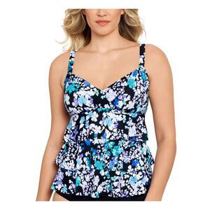 SWIM SOLUTIONS Women's Black Ruffled Tiered Dancing Queen Tankini Swimsuit Top 8